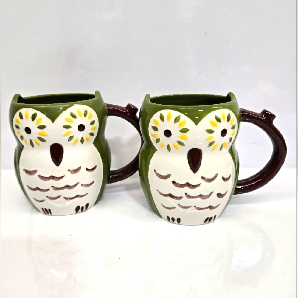 Green Owl 14oz Mug Coffee Tea Cup Kitchen 204783 Set Of 2